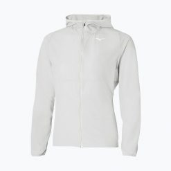 Kurtka do biegania damska Mizuno Alpha Jacket. Szare kurtki sportowe damskie Mizuno, l, bez wzorów, z elastanu, bez ramiączek, bez kaptura, do biegania. Za 239.99 zł.