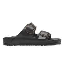 Klapki damskie Birkenstock Arizona. Czarne klapki damskie Birkenstock, bez wzorów, z materiału, klasyczne, bez obcasa, bez zapięcia. Za 338.00 zł.