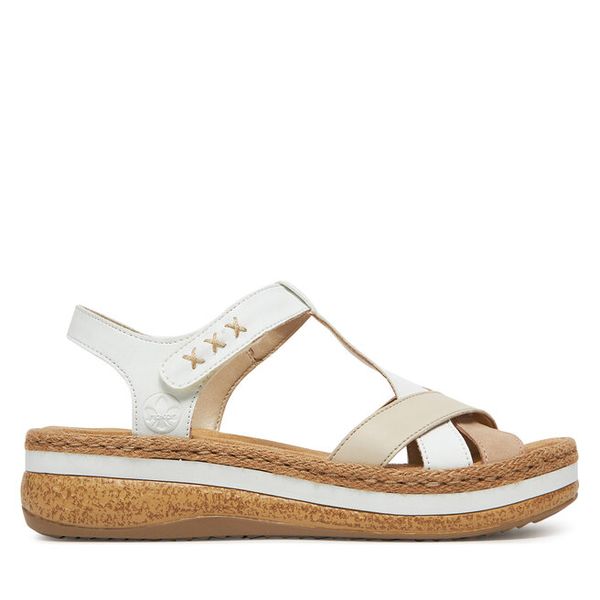 Sandały Rieker. Białe sandały damskie Rieker, bez wzorów, bez obcasa, na koturnie, bez zapięcia. Za 239.99 zł.
