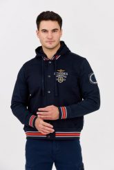 AERONAUTICA MILITARE Granatowa męska kurtka bomberka Accademia. Niebieskie kurtki męskie Aeronautica Militare, l, bez wzorów, z bawełny, klasyczne, bez kaptura. W wyprzedaży za 629.99 zł.