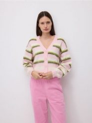 Kardigan w paski - wielobarwny. Kardigany damskie Reserved, l, bez wzorów, z dzianiny, bez kołnierzyka. Za 179.99 zł.