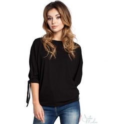 Bluzka rozcięte rękawy bee-036. Czarne bluzki damskie BEE, m, bez wzorów, z jeansu, bez kołnierzyka, bez ramiączek. Za 109.90 zł.