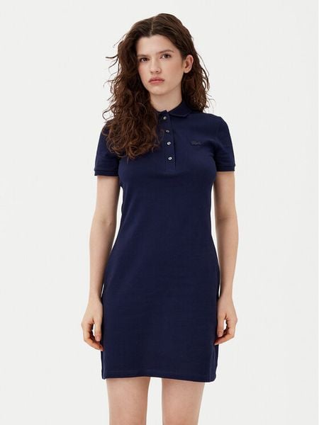 Lacoste Sukienka codzienna EF5473 Granatowy Slim Fit. Niebieskie sukienki damskie Lacoste, na co dzień, bez wzorów, z bawełny, bez kołnierzyka, bez ramiączek, proste. Za 459.99 zł.