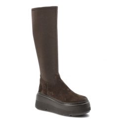 Brązowe Kozaki Chebello Buty Damskie Na Solidnej Podeszwie. Brązowe kozaki damskie CheBello, na zimę, bez wzorów, z tkaniny, przed kolano, bez obcasa, na platformie, bez zapięcia. Za 649.00 zł.