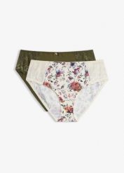 Figi maxi z nadrukiem w kwiaty (2 szt.). Białe majtki damskie bonprix, z koronki. Za 77.99 zł.