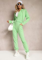 Jasnozielony Komplet Dresowy 2 Częściowy Luźne Spodnie i Bluza z Kapturem Fivana. Zielone bluzy damskie Renee, m, bez wzorów, z dresówki, sportowe, bez ramiączek, z kapturem. Za 74.99 zł.