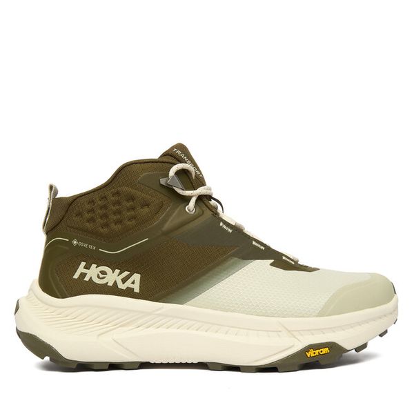 Trekkingi Hoka. Zielone botki męskie HOKA, bez wzorów, bez obcasa, bez zapięcia. Za 699.99 zł.