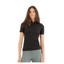 Koszulka damska półzipów do jazdy konnej BR Equitation Ida. Czarne bluzki damskie BR, bez wzorów, sportowe, bez kołnierzyka, bez ramiączek. Za 241.50 zł.