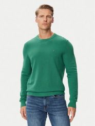 Tommy Hilfiger Sweter Essential MW0MW36347 Zielony ciemny Regular Fit. Zielone swetry męskie Tommy Hilfiger, m, bez wzorów, z bawełny, bez kołnierzyka, bez ramiączek. Za 409.99 zł.