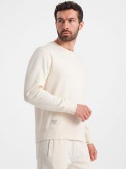 Męski dresowy komplet bluza + spodnie – kremowy V11 - Rozmiar: XXL. Białe spodnie sportowe męskie Ombre Clothing, m, z aplikacjami, z bawełny. W wyprzedaży za 149.99 zł.