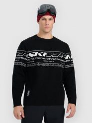 4F Sweter loose z wełną męski - czarny M. Czarne swetry męskie 4F, m, bez wzorów, z wełny, bez kołnierzyka, bez ramiączek. Za 299.99 zł.