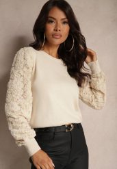 Beżowy Sweter z Wiskozą z Ozdobnymi Rękawami z Koronki z Cekinami Tilitana. Brązowe swetry nierozpinane damskie Renee, bez wzorów, z jeansu, casualowe, bez kołnierzyka, bez ramiączek. Za 129.99 zł.