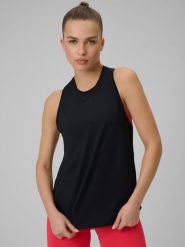 4F Top treningowy szybkoschnący damski - czarny L. Czarne topy damskie 4F, l, bez wzorów, z materiału, klasyczne, bez kołnierzyka, bez ramiączek. Za 79.99 zł.