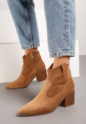Brązowe Botki Vices w Stylu Kowbojek na Obcasie Vertige. Brązowe botki damskie Renee, na jesień, bez wzorów, z jeansu, boho, bez obcasa, na obcasie, bez zapięcia. Za 139.99 zł.