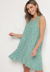 Zielona Bawełniana Rozkloszowana Sukienka Ozdobiona Kwiatami i Guzikami Lisavella. Zielone sukienki damskie Born2be, na co dzień, na lato, l, bez wzorów, z bawełny, eleganckie, bez kołnierzyka, bez ramiączek, mini, rozkloszowane. Za 34.99 zł.