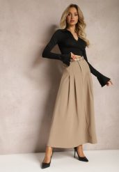 Beżowa Rozkloszowana Spódnica Maxi z Paskiem na Klamrę Sadalin. Brązowe spódnice damskie Renee, m, bez wzorów, maxi, rozkloszowane. Za 159.99 zł.