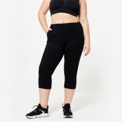 Legginsy krótkie fitness damskie Domyos 500. Czarne legginsy damskie DOMYOS, bez wzorów, z bawełny. W wyprzedaży za 39.99 zł.