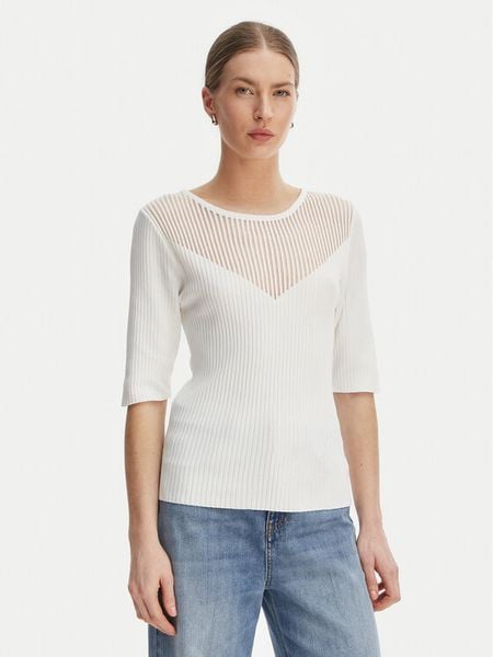 Rinascimento Bluzka CFM0012240003 Biały Slim Fit. Białe bluzki damskie Rinascimento, l, bez wzorów, z wiskozy, bez kołnierzyka, bez ramiączek. Za 175.99 zł.
