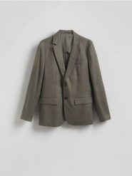 Lniana marynarka regular fit - zielony. Zielone garnitury męskie Reserved, bez wzorów. W wyprzedaży za 259.99 zł.