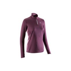 Bluza do biegania RUN WARM damska. Fioletowe bluzy damskie KALENJI, bez wzorów, z elastanu, bez ramiączek, bez kaptura. Za 39.99 zł.