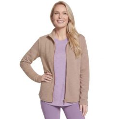Bluza dresowa sportowa damska The Hoodless Hoodie GoWalk Shine Jacket. Brązowe bluzy damskie Skechers, xl, bez wzorów, z dresówki, sportowe, bez ramiączek, bez kaptura. Za 199.99 zł.