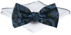 Mucha Męska z Poszetką - Chattier - Odcienie Granatu, Orientalny Wzór. Niebieskie krawaty i muchy Chattier, bez wzorów, eleganckie. Za 65.00 zł.