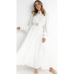 Biała Sukienka z Paskiem Laodyle. Białe sukienki damskie Born2be, na imprezę, l, w ażurowe wzory, z koronki, eleganckie, bez kołnierzyka, bez ramiączek, maxi. Za 219.99 zł.