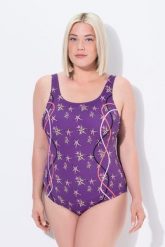 Damskie Strój kąpielowy rozgwiazdy bez miękkich miseczek zdobna lamówka. Fioletowe stroje kąpielowe damskie Ulla Popken, plus size, bez wzorów, z elastanu. Za 199.99 zł.