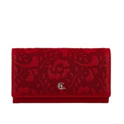 Duży czerwony portfel damski Canaletto ze skóry z tłoczeniem i RFID – styl i bezpieczeństwo PD1602s92t11 RFID. Czerwone portfele damskie ze skóry. Za 180.00 zł.