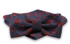Granatowo-Czerwona Mucha Męska -ALTIES- z Taką Samą Poszetką, Wzór Paisley, Łezki. Czerwone krawaty i muchy Alties, bez wzorów, eleganckie. Za 54.00 zł.