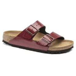 Klapki damskie Birkenstock Arizona BS regular Birko-flor. Czerwone klapki damskie Birkenstock, na lato, bez wzorów, z jeansu, eleganckie, bez obcasa, bez zapięcia. Za 287.00 zł.