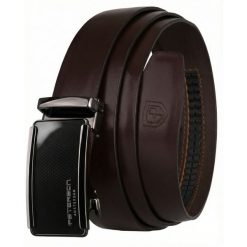 Elegancki, skórzany pasek męski w ciemnobrązowym kolorze z automatyczną klamrą Peterson PTN A009-D.BROWN. Brązowe paski męskie Peterson, ze skóry, eleganckie. Za 99.99 zł.