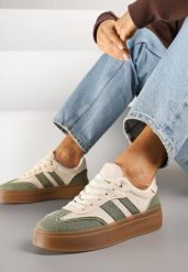 Zielono-Beżowe Sneakersy Tenisówki na Kauczukowej Podeszwie Ardisora. Zielone trampki i tenisówki damskie Renee, z aplikacjami, z kauczuku, bez zapięcia. Za 89.99 zł.
