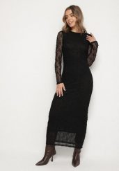 Czarna Dopasowana Sukienka Koronkowa z Długim Rękawem Zenika. Czarne sukienki damskie Born2be, na imprezę, na jesień, l, bez wzorów, z futra, eleganckie, bez kołnierzyka, bez ramiączek, maxi, dopasowane. Za 139.99 zł.