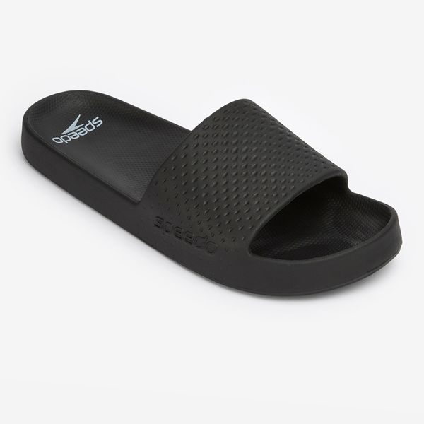 Klapki basenowe męskie Speedo Entry Essential. Czarne klapki męskie Speedo, bez wzorów, z materiału, bez zapięcia. Za 79.99 zł.