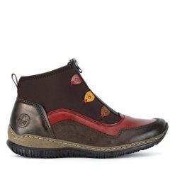 Botki Rieker. Brązowe botki damskie Rieker, bez wzorów, bez obcasa, na płaskiej podeszwie, bez zapięcia. Za 244.99 zł.