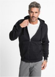 Bluza rozpinana z kapturem i zamkiem. Czarne bluzy męskie bonprix, l, bez wzorów, z dresówki, z kapturem. Za 109.99 zł.