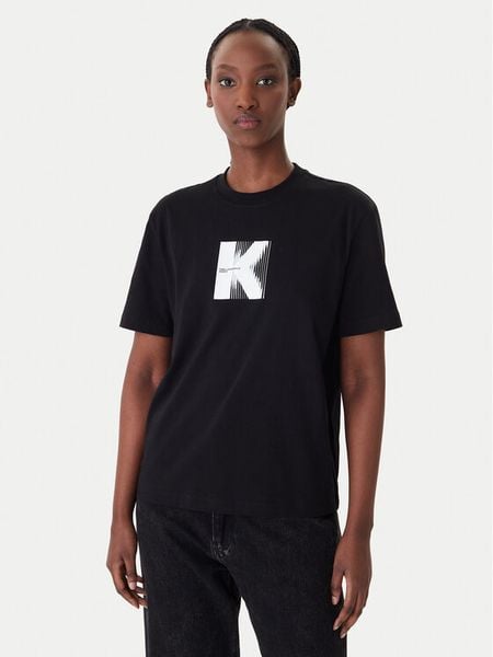 Karl Lagerfeld Jeans T-Shirt B1W17055 Czarny Relaxed Fit. Czarne t-shirty damskie Karl Lagerfeld Jeans, xl, bez wzorów, z bawełny, bez kołnierzyka, bez ramiączek. Za 219.99 zł.