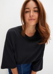 Koszulka oversize z elastycznej mieszanki bawełny organicznej. Białe bluzki damskie bonprix, bez wzorów, z bawełny, bez kołnierzyka, bez ramiączek. Za 39.99 zł.