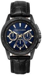 Zegarek Trussardi TRUSSARDI R2451153001 zegarek męski czarny 44 mm. Czarne zegarki męskie TRUSSARDI, bez wzorów. Za 476.63 zł.