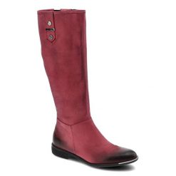 Bordowe Kozaki Chebello Damskie Skórzane Buty. Czerwone kozaki damskie CheBello, bez wzorów, z nubiku, bez obcasa, na płaskiej podeszwie, bez zapięcia. Za 299.00 zł.