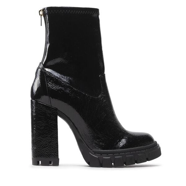 Botki Eva Minge. Czarne botki damskie Eva Minge, bez wzorów, bez obcasa, na słupku, bez zapięcia. Za 449.99 zł.