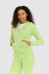 JUICY COUTURE Klasyczna welurowa rozpinana bluza dresowa damska robertson, Rozmiar L. Zielone bluzy damskie Juicy Couture, l, bez wzorów, z dresówki, klasyczne, bez ramiączek, z kapturem. W wyprzedaży za 246.99 zł.