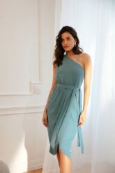 Efektowna Sukienka na Jedno Ramię - Niebieska. Niebieskie sukienki damskie MOE, l, bez wzorów, z elastanu, wizytowe, bez kołnierzyka, bez ramiączek. Za 326.90 zł.