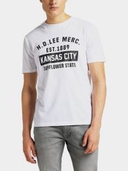 LEE SS KANSAS CITY TEE MĘSKI T-SHIRT KOSZULKA LOGO WHITE L60TFE12 112113532. Białe t-shirty męskie Lee, l, bez wzorów, bez kołnierzyka, bez ramiączek. Za 69.99 zł.
