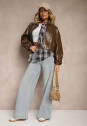 Jasnoniebieskie Jeansy Wide Leg High Waist Sesionis. Niebieskie jeansy damskie Renee, bez wzorów, z jeansu, eleganckie, z podwyższonym stanem. Za 109.99 zł.