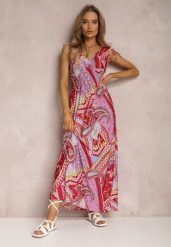 Bordowa Sukienka Dianano. Czerwone sukienki damskie Renee, l, z aplikacjami, boho, bez kołnierzyka, bez ramiączek, maxi, kopertowe. Za 54.99 zł.