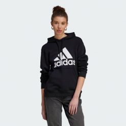 Bluza z kapturem Essentials Big Logo Regular Fleece. Białe bluzy damskie Adidas, xs, bez wzorów, sportowe, bez ramiączek, z kapturem. Za 222.00 zł.