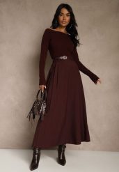 Bordowa Rozkloszowana Spódnica z Wiskozy z Dodatkowym Paskiem z Klamrą Lowedina. Czerwone spódnice damskie Renee, l, bez wzorów, z wiskozy, maxi, oversize. Za 139.99 zł.