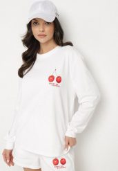 Biała Bawełniana Bluza z Nadrukiem z Wiśniami Lilzeki. Białe bluzy damskie Born2be, l, bez wzorów, z bawełny, casualowe, bez ramiączek, bez kaptura. Za 119.99 zł.